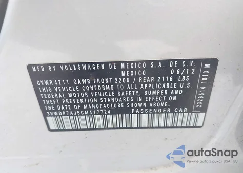 2012 Volkswagen Jetta 2.5L Se from USA, damaged, VIN 3VWDP7AJ5CM417724